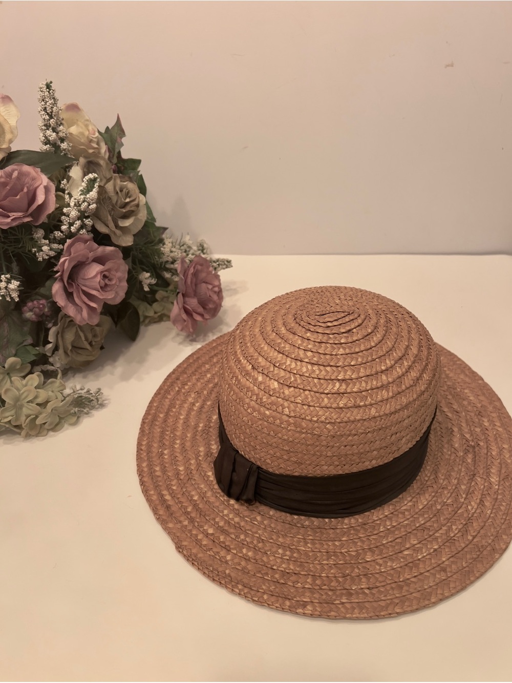 Rare Patricia Underwood Straw Hat with Black Ribbon